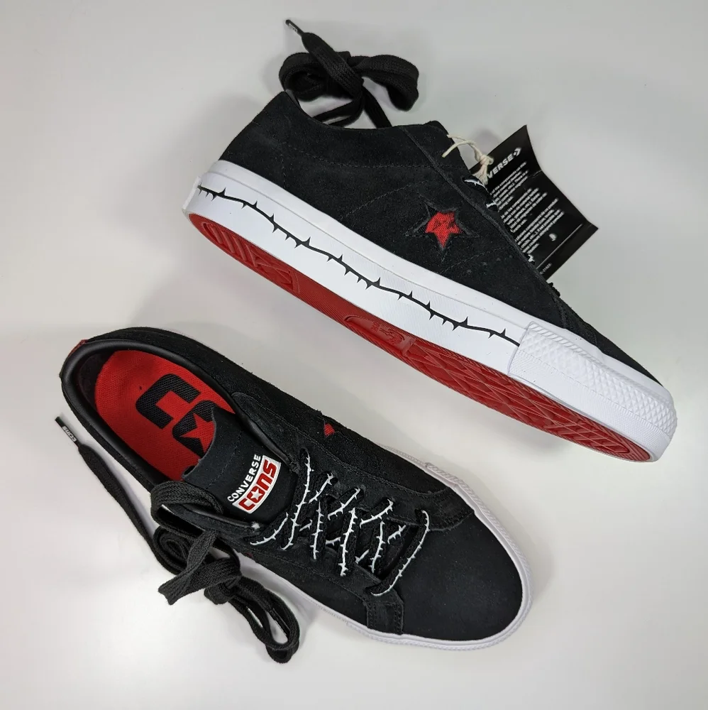 Converse Cons One Star Pro Roses Black Red Suede Casual Skateboard Size Men's 6